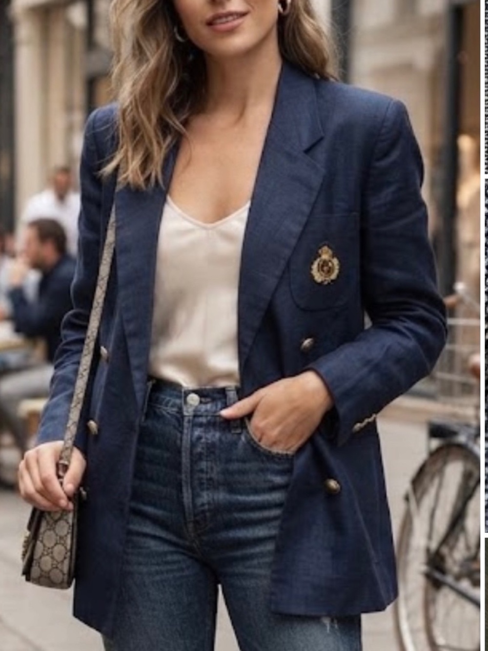 Harris Wallace Linen Embroidered Crest Vintage Blazer Jacket